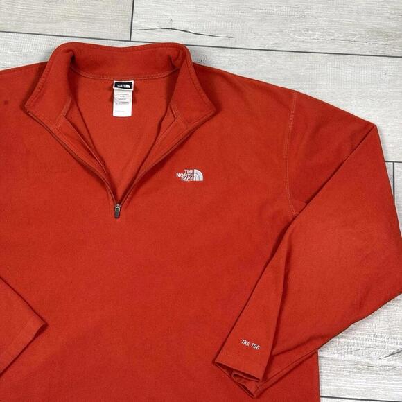 The North Face Fleece Sweatshirt TKA100 Sz L Orange 1/4 Zip Pullover Hike Camp - Picture 1 of 8